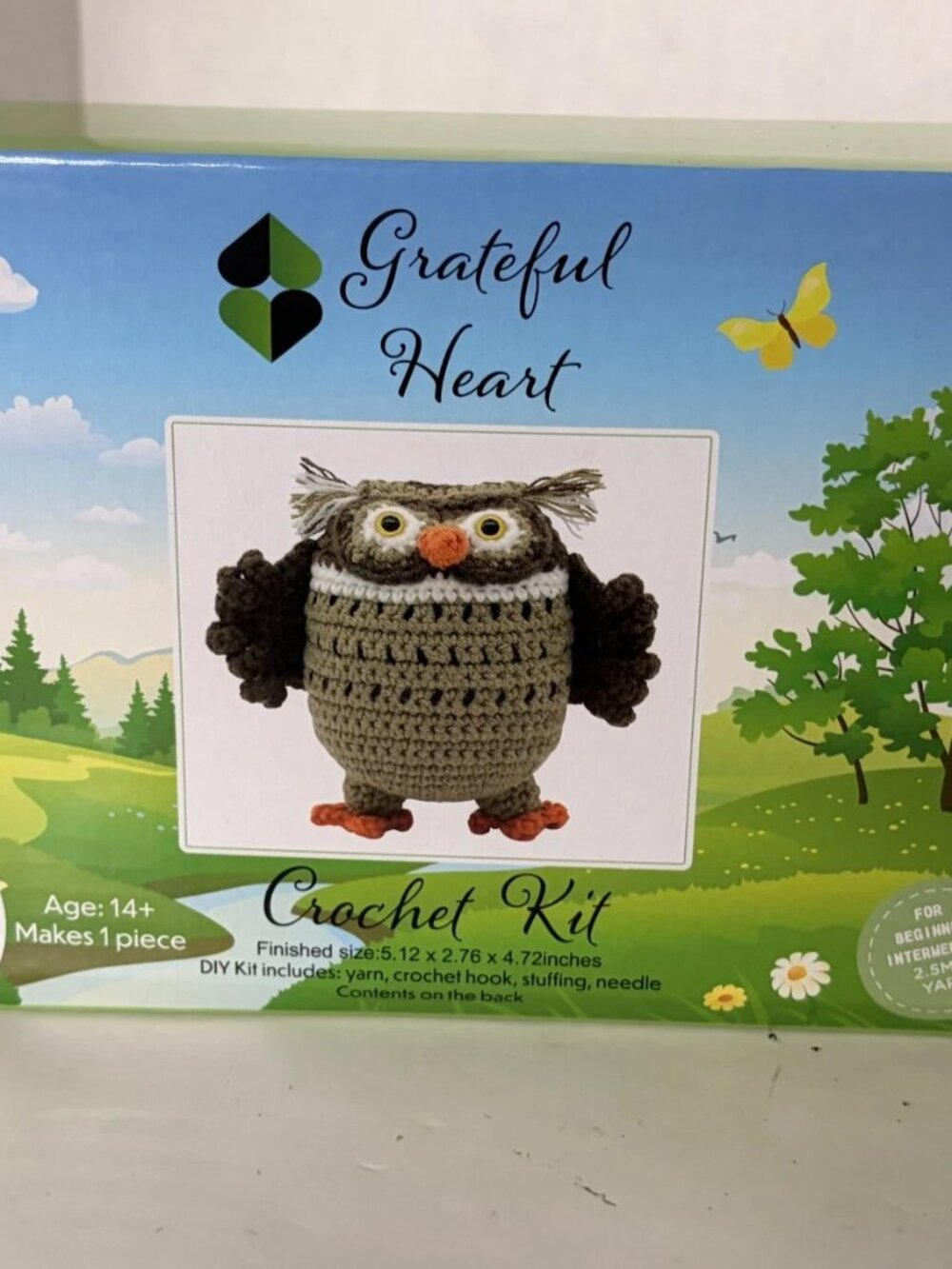 Owl Crochet DIY Kit, Grateful Heart, 5.1 x 2.7 x 4.72", Ages 14+, NEW